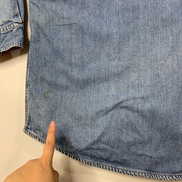 Vintage Guess Jean Shirt Mens M Medium Blue Denim Cotton Houndstooth Lined - Picture 10 of 14